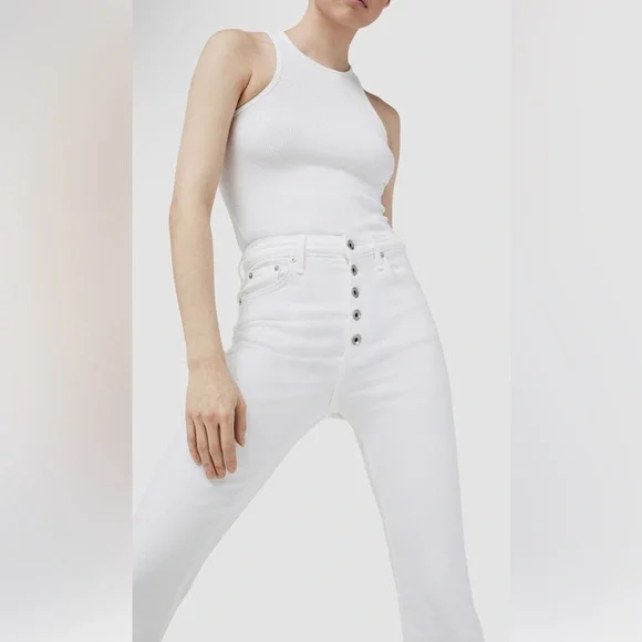 rag & bone Casey Exposed Button High Waist Ankle Flare Jeans (Optic White) - Picture 3 of 13